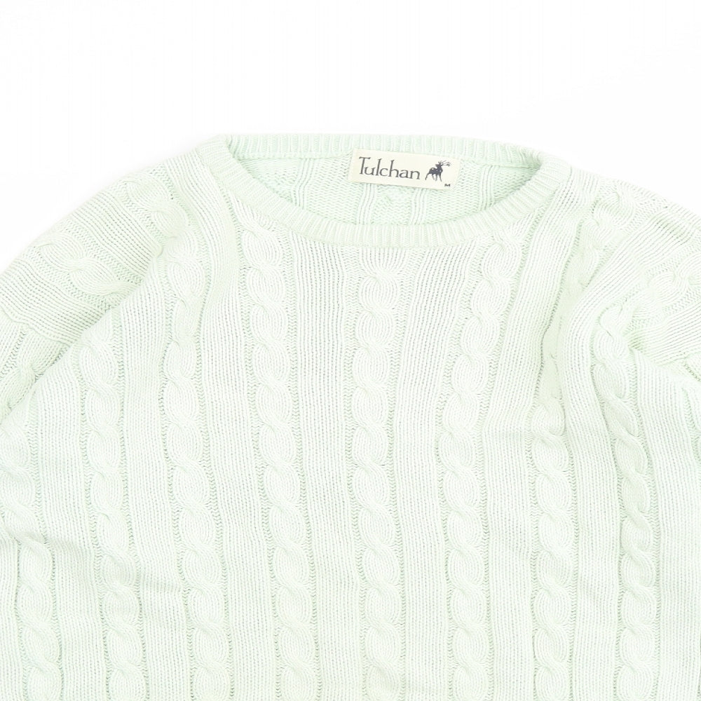 Tulchan Womens Green Round Neck Cotton Pullover Jumper Size M