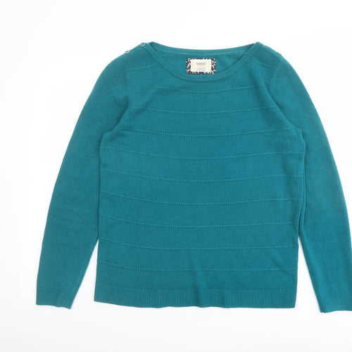 Maine Womens Blue Round Neck Acrylic Pullover Jumper Size 14
