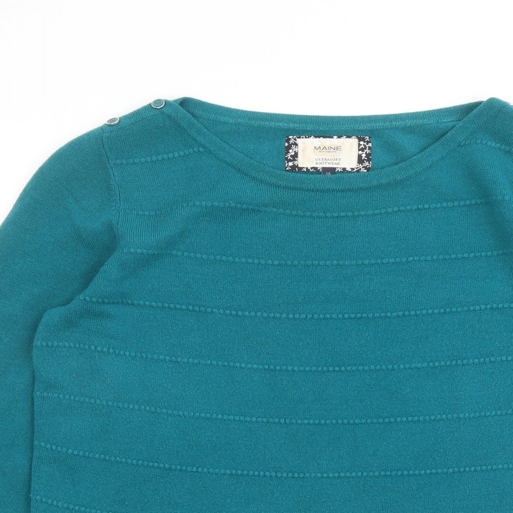 Maine Womens Blue Round Neck Acrylic Pullover Jumper Size 14