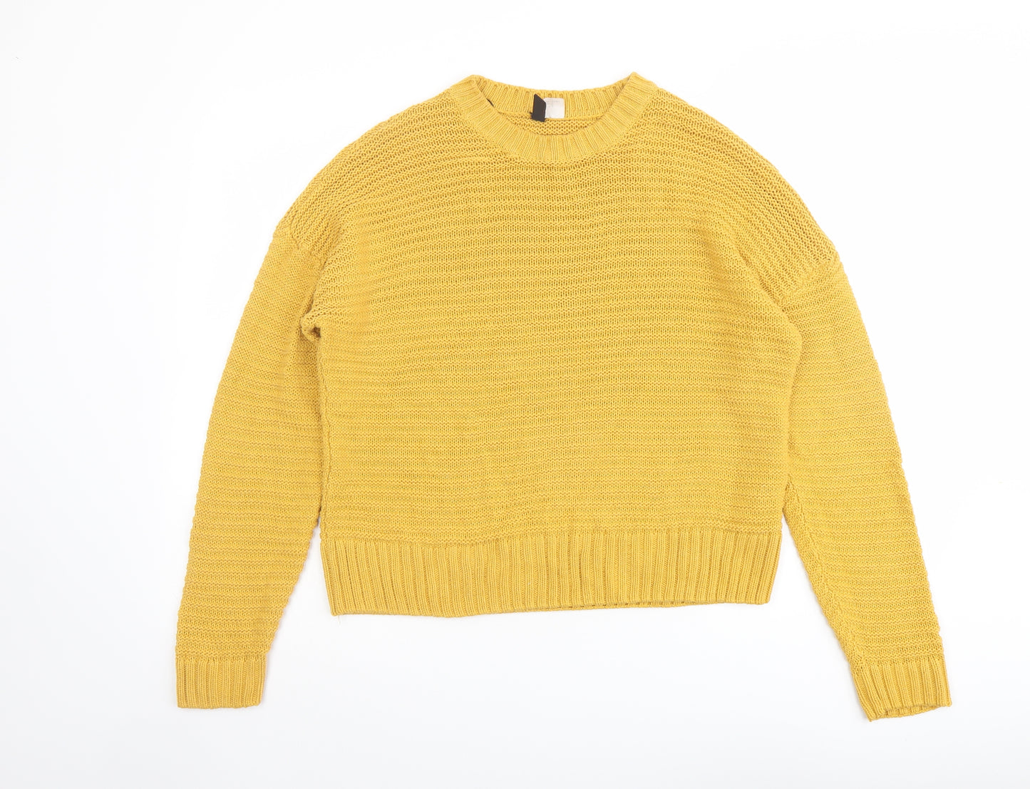 H&M Womens Yellow Round Neck Acrylic Pullover Jumper Size S