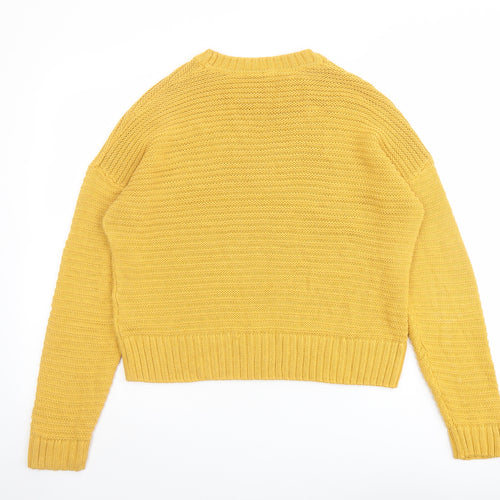 H&M Womens Yellow Round Neck Acrylic Pullover Jumper Size S