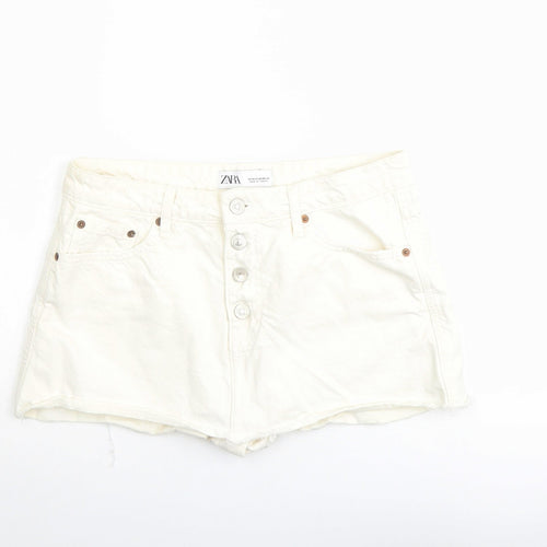 Zara Womens Ivory Cotton Hot Pants Shorts Size 8 L3 in Regular Button