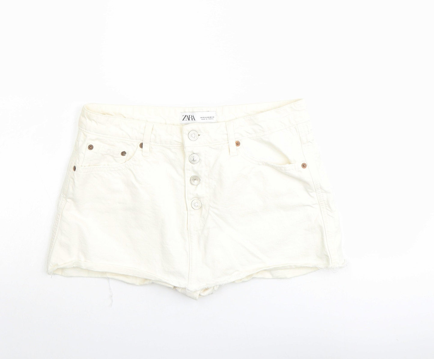 Zara Womens Ivory Cotton Hot Pants Shorts Size 8 L3 in Regular Button