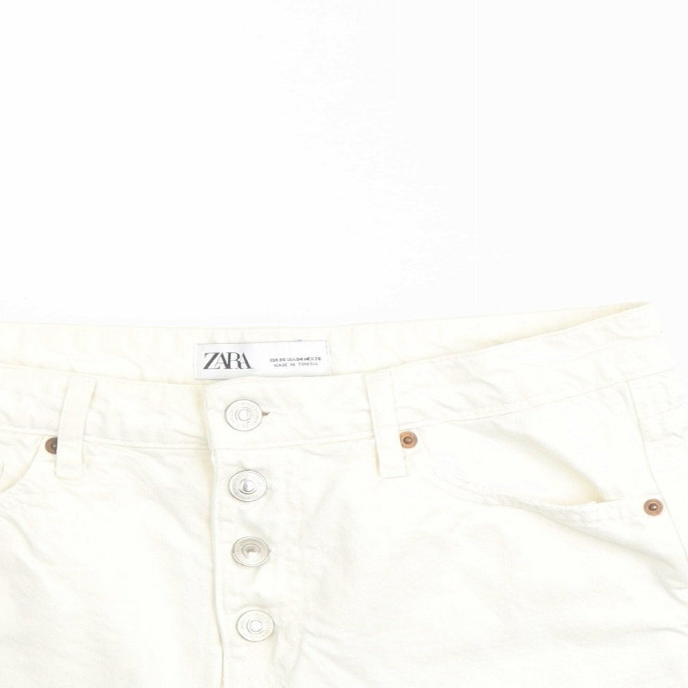 Zara Womens Ivory Cotton Hot Pants Shorts Size 8 L3 in Regular Button