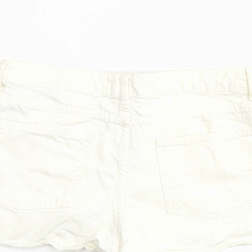 Zara Womens Ivory Cotton Hot Pants Shorts Size 8 L3 in Regular Button
