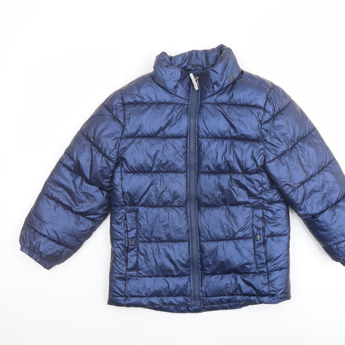 H&M Girls Blue Puffer Jacket Coat Size 6-7 Years Zip