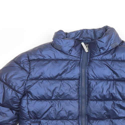 H&M Girls Blue Puffer Jacket Coat Size 6-7 Years Zip
