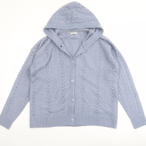Fat Face Womens Blue V-Neck Nylon Cardigan Jumper Size 16