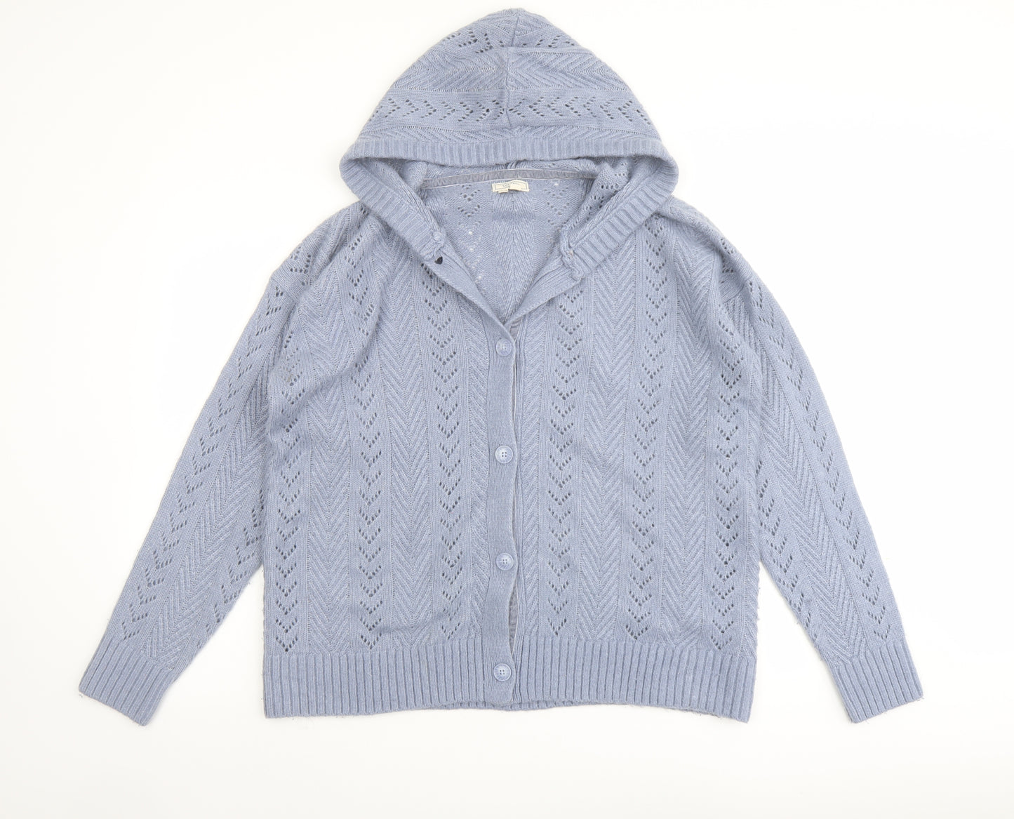 Fat Face Womens Blue V-Neck Nylon Cardigan Jumper Size 16