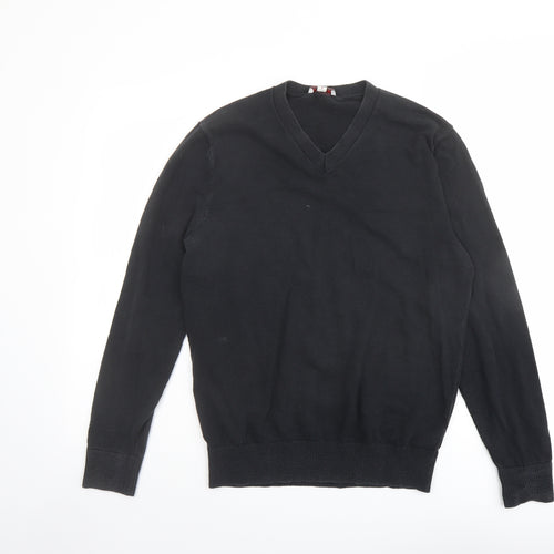 Gap Mens Black V-Neck Cotton Pullover Jumper Size M Long Sleeve