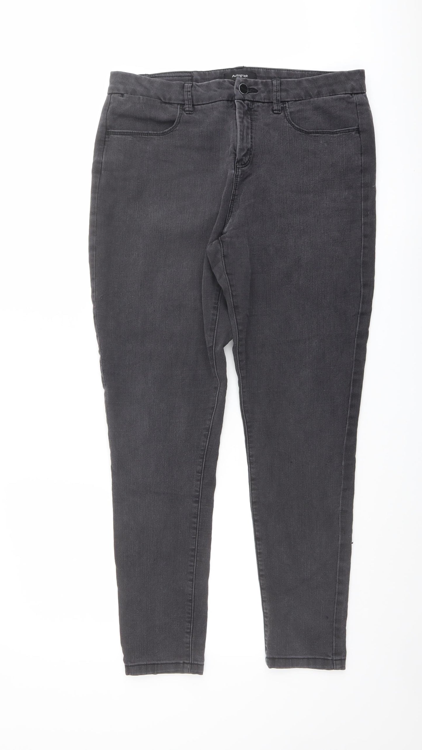 Autograph Womens Grey Cotton Skinny Jeans Size 14 L27 in Regular Button