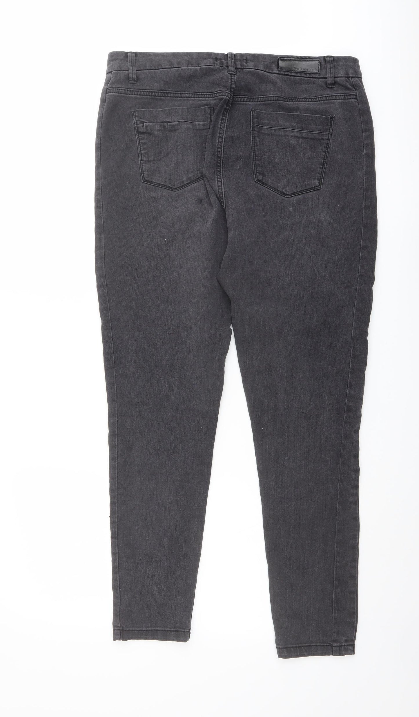 Autograph Womens Grey Cotton Skinny Jeans Size 14 L27 in Regular Button