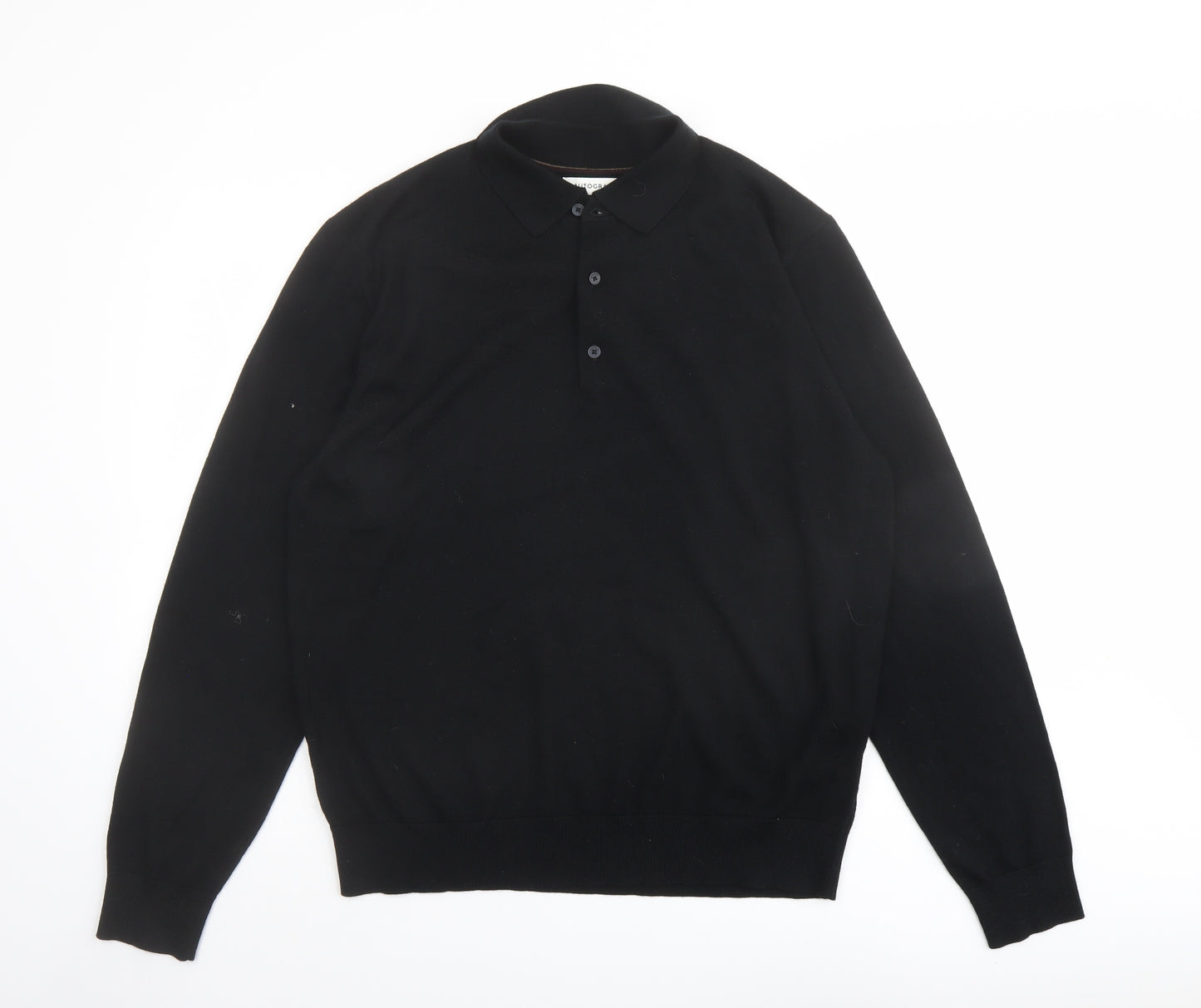 Autograph Mens Black Collared Wool Pullover Jumper Size L Long Sleeve