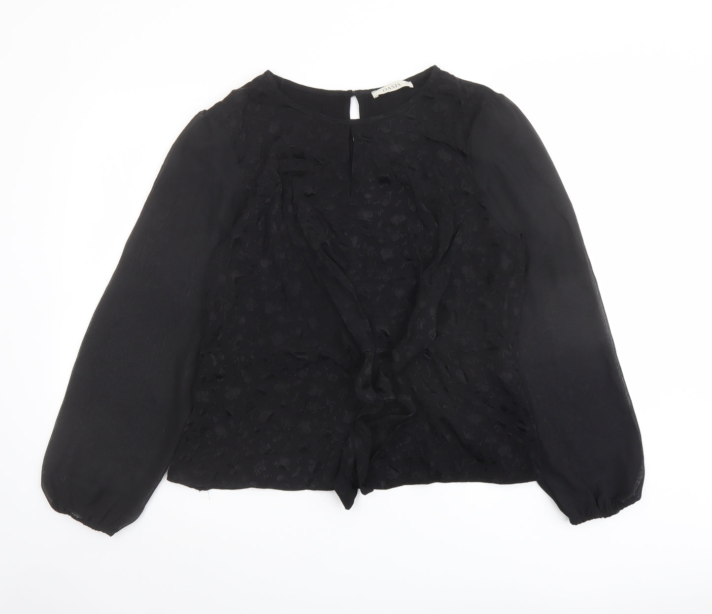 Oasis Womens Black Viscose Basic Blouse Size L Round Neck