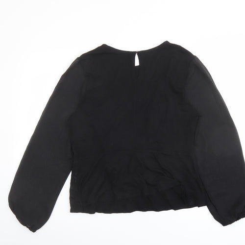 Oasis Womens Black Viscose Basic Blouse Size L Round Neck