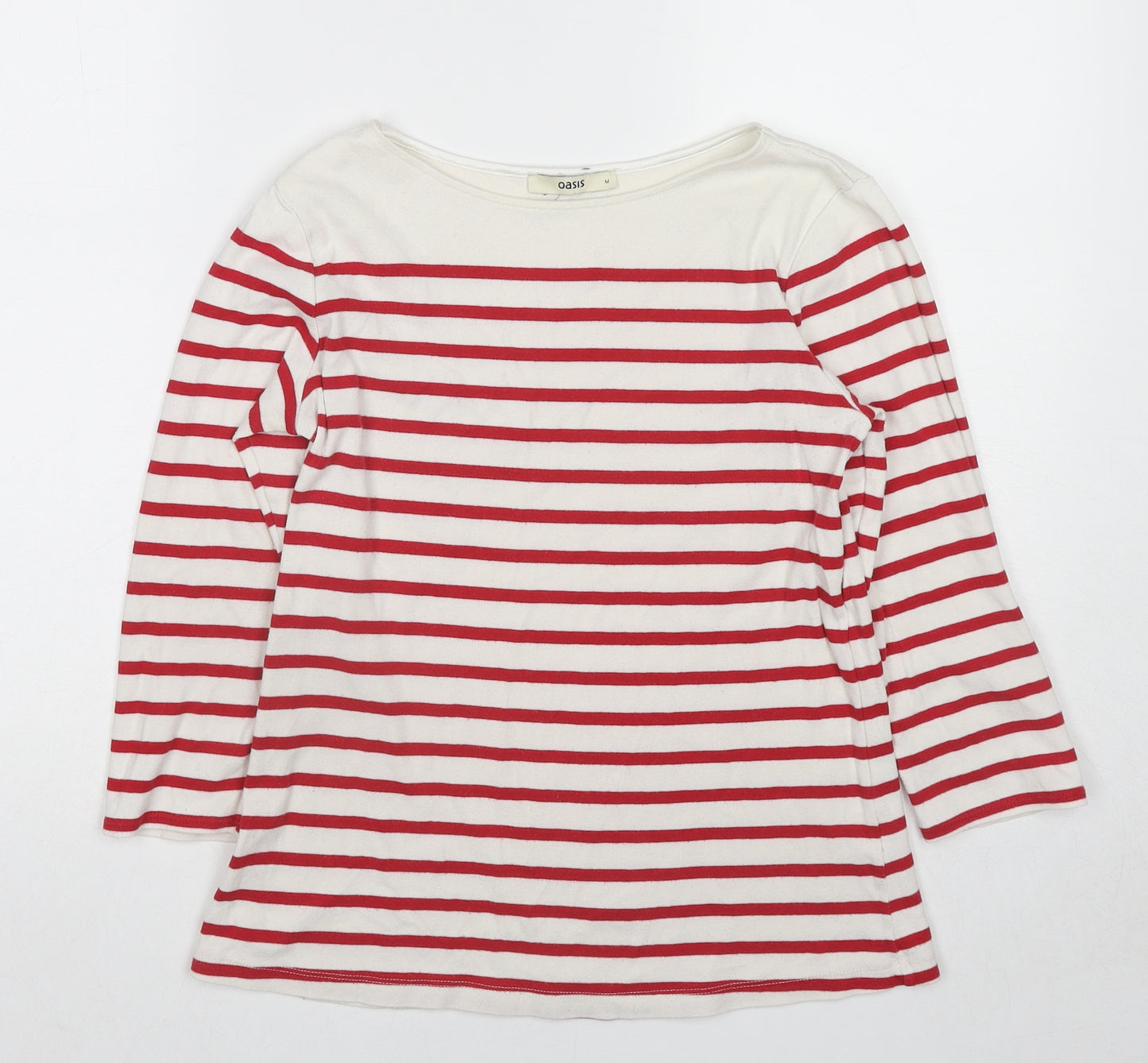 Oasis Womens Red Striped Cotton Basic T-Shirt Size M Boat Neck