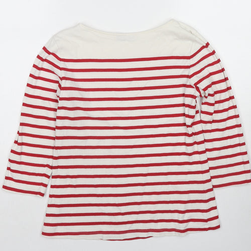 Oasis Womens Red Striped Cotton Basic T-Shirt Size M Boat Neck