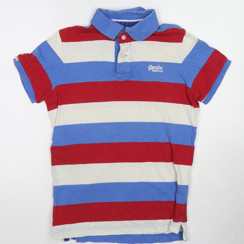 Superdry Mens Multicoloured Striped Cotton Polo Size M Collared Pullover