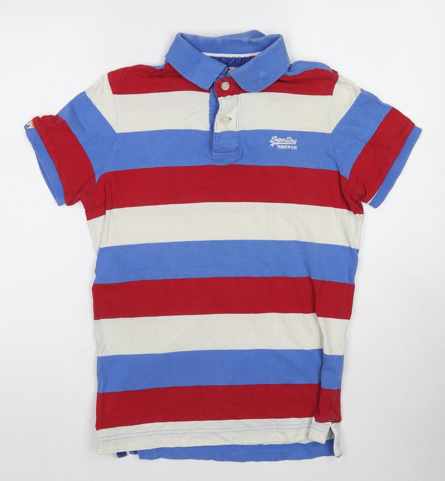 Superdry Mens Multicoloured Striped Cotton Polo Size M Collared Pullover