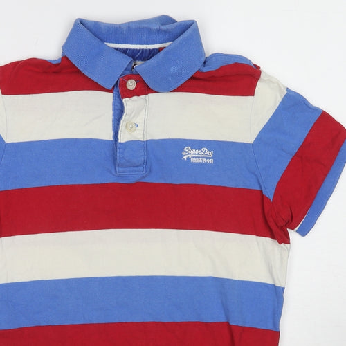 Superdry Mens Multicoloured Striped Cotton Polo Size M Collared Pullover