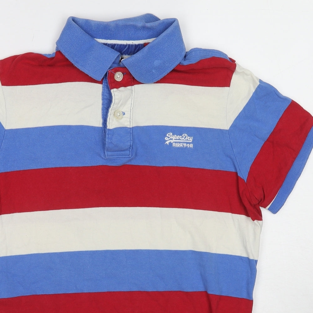 Superdry Mens Multicoloured Striped Cotton Polo Size M Collared Pullover
