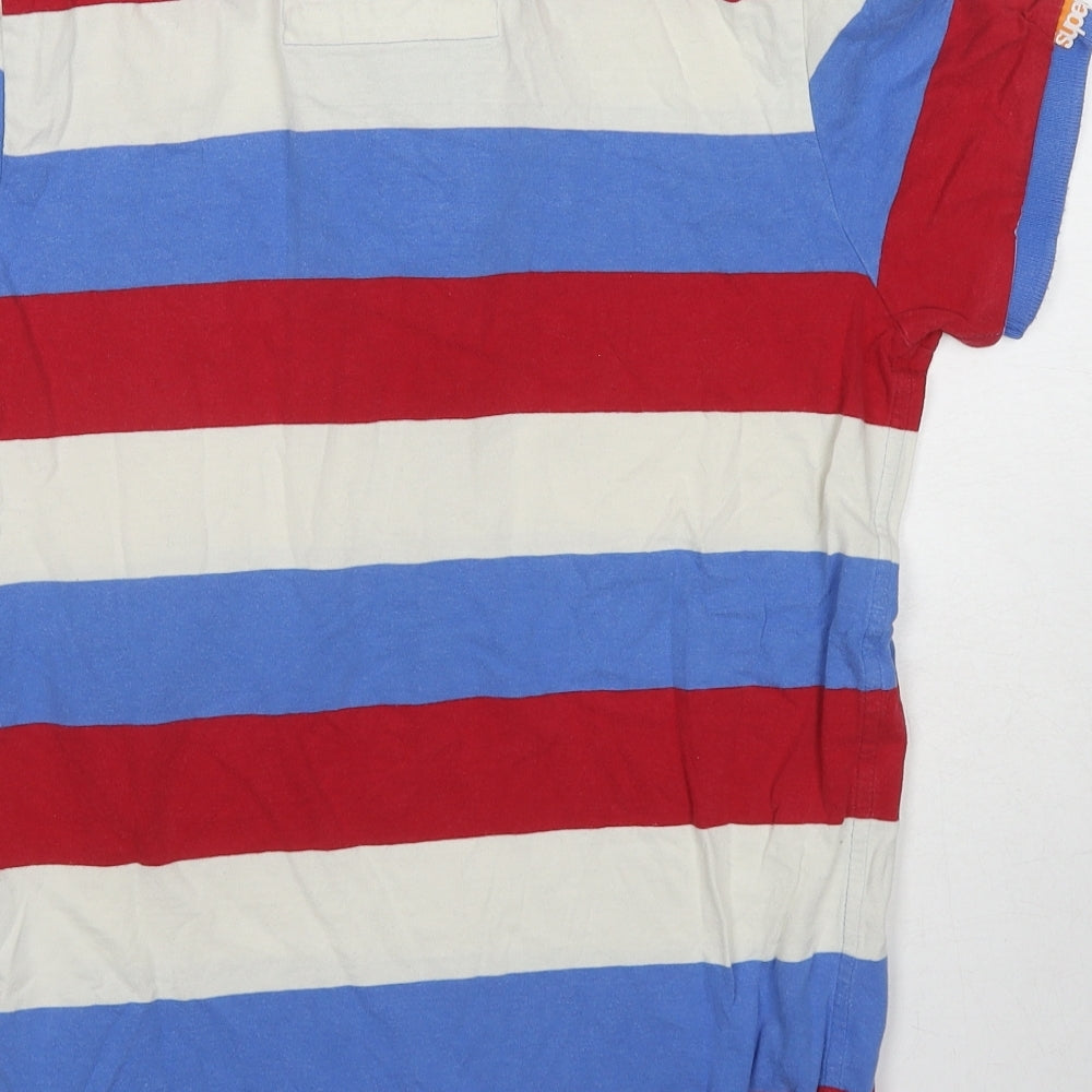Superdry Mens Multicoloured Striped Cotton Polo Size M Collared Pullover