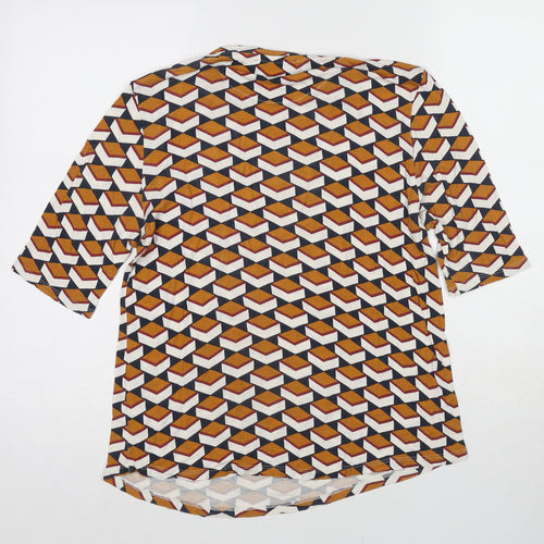 Marks and Spencer Womens Multicoloured Geometric Viscose Basic T-Shirt Size 12 Crew Neck