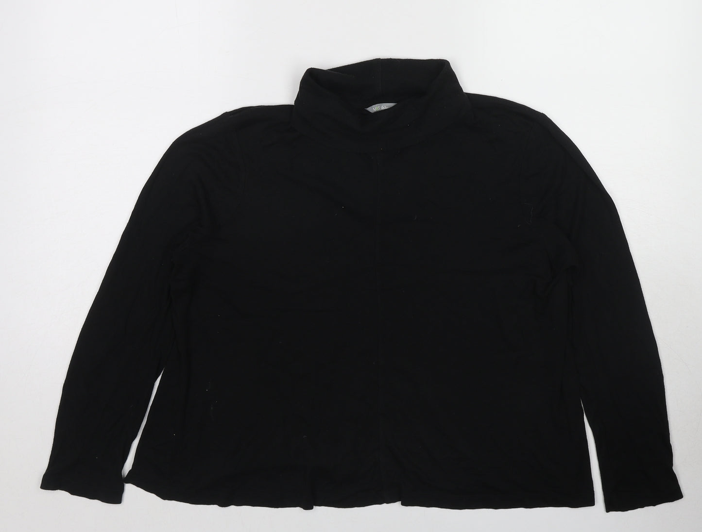 Marks and Spencer Womens Black Cotton Basic T-Shirt Size 16 Roll Neck