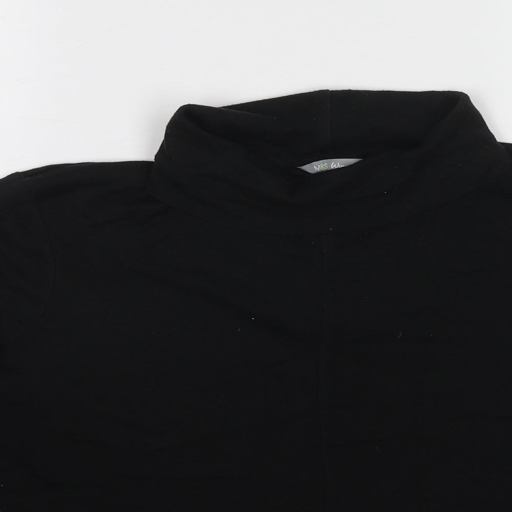 Marks and Spencer Womens Black Cotton Basic T-Shirt Size 16 Roll Neck