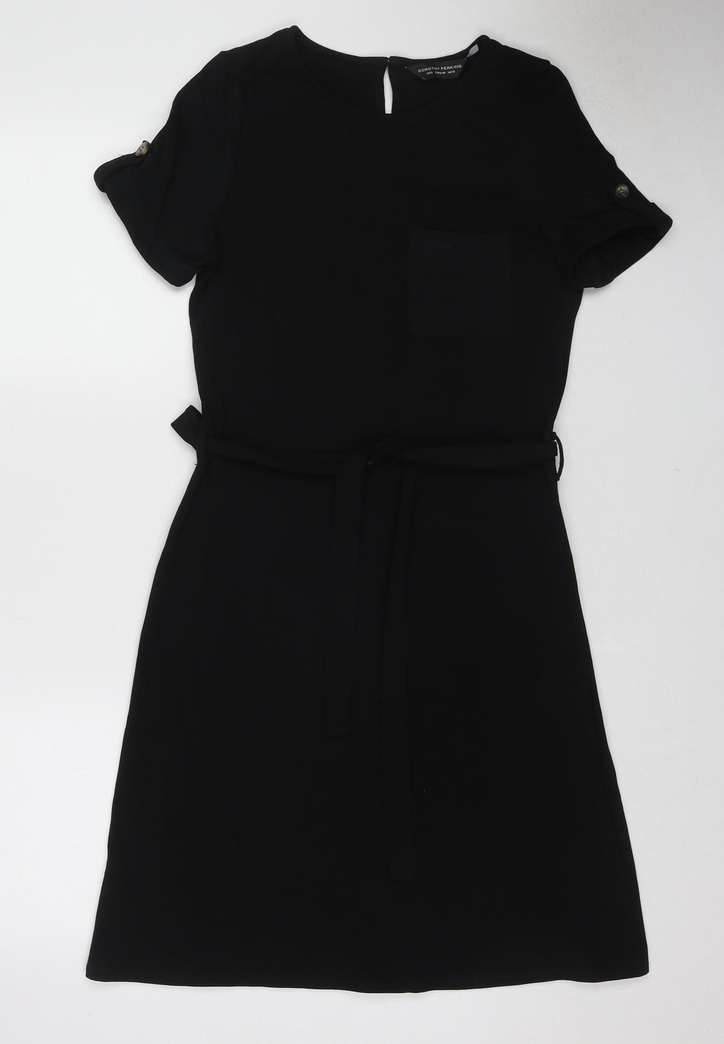 Dorothy Perkins Womens Black Cotton A-Line Size 12 Round Neck Pullover