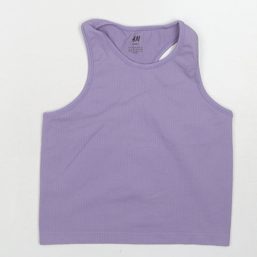H&M Girls Purple Polyamide Basic Tank Size 8-9 Years Round Neck Pullover - 8-10 Years