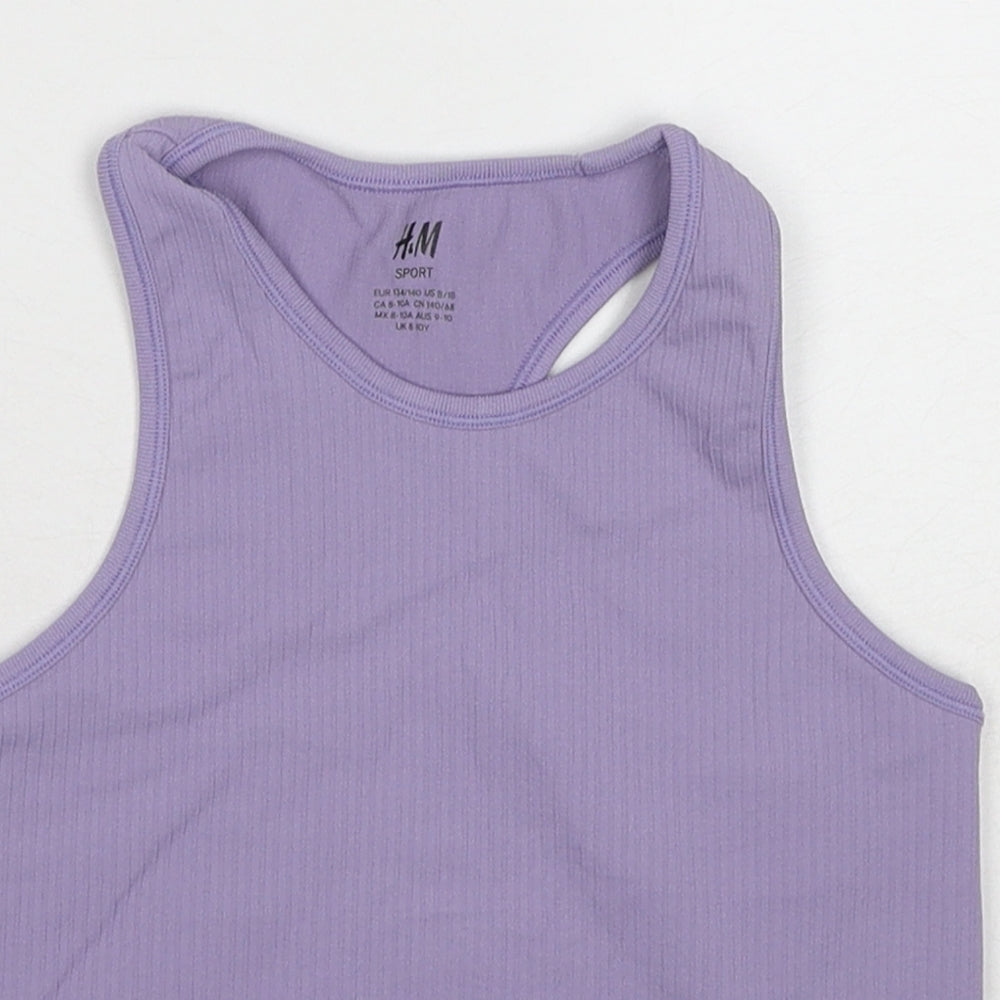 H&M Girls Purple Polyamide Basic Tank Size 8-9 Years Round Neck Pullover - 8-10 Years