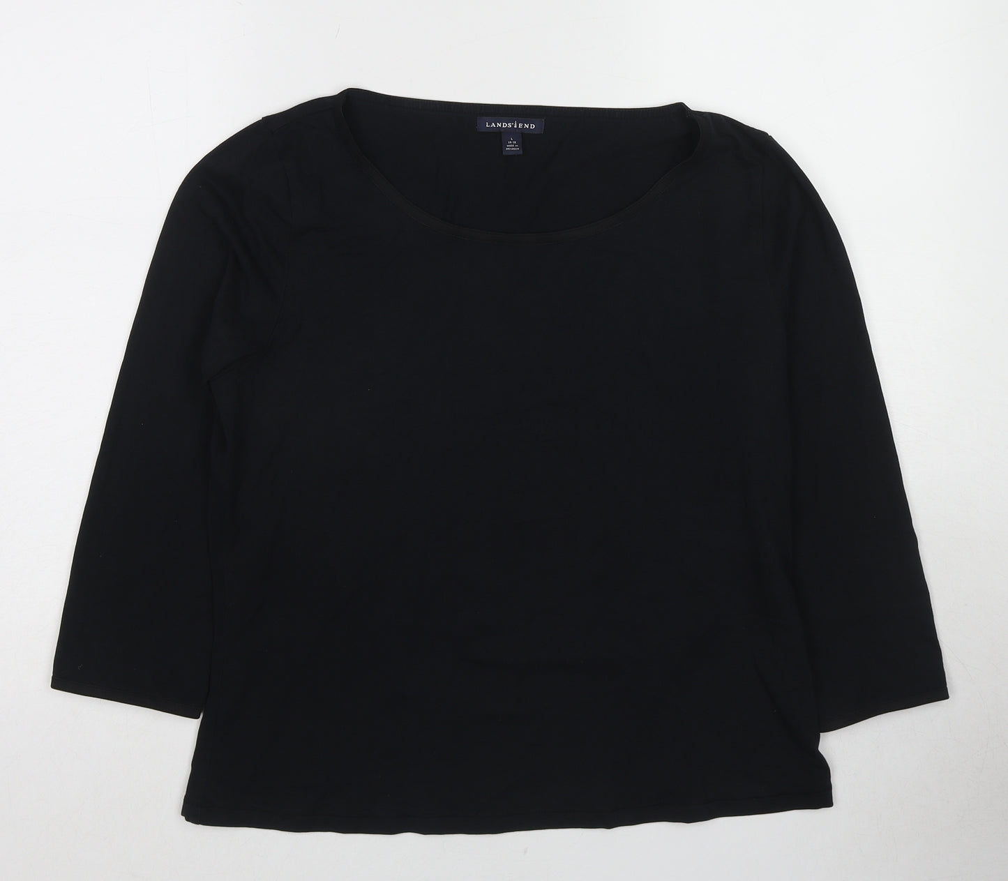 Lands' End Womens Black Cotton Basic T-Shirt Size L Boat Neck