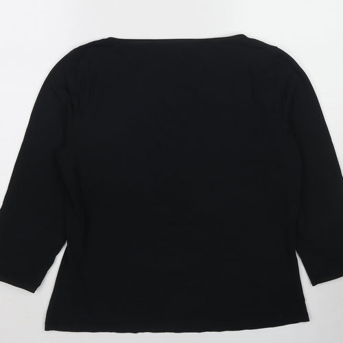 Lands' End Womens Black Cotton Basic T-Shirt Size L Boat Neck