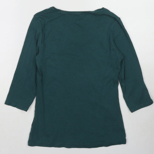 Marks and Spencer Womens Green Cotton Basic Blouse Size 10 V-Neck