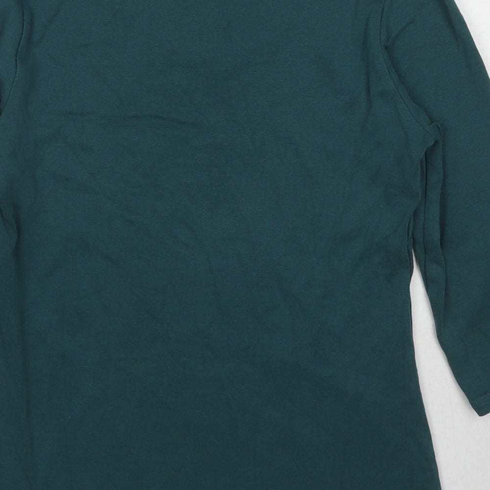 Marks and Spencer Womens Green Cotton Basic Blouse Size 10 V-Neck