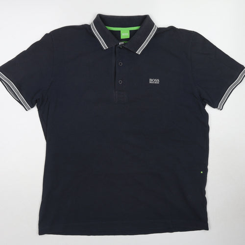 HUGO BOSS Mens Blue Cotton Polo Size XL Collared Pullover