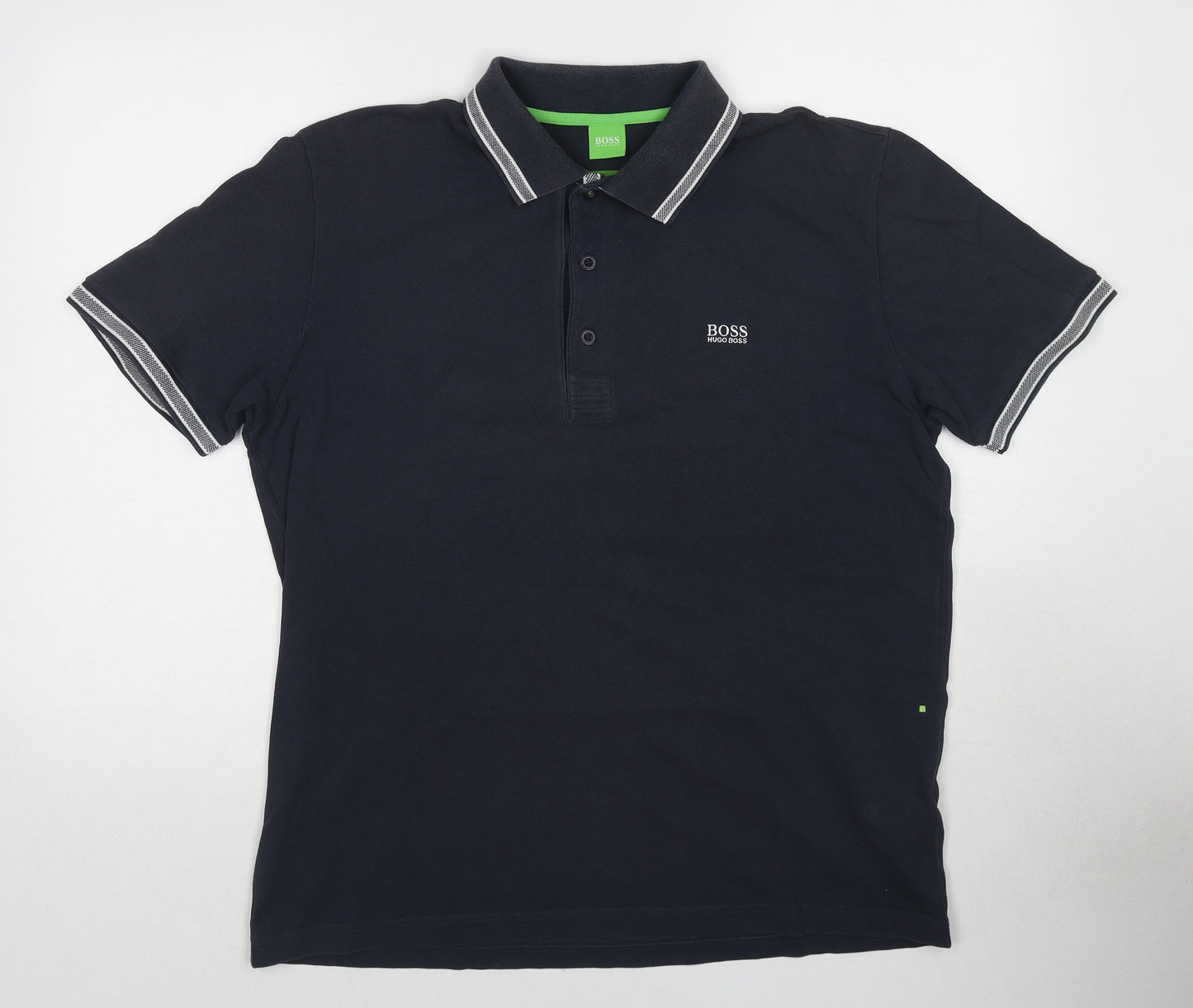 HUGO BOSS Mens Blue Cotton Polo Size XL Collared Pullover