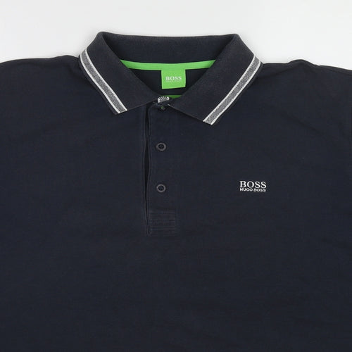 HUGO BOSS Mens Blue Cotton Polo Size XL Collared Pullover
