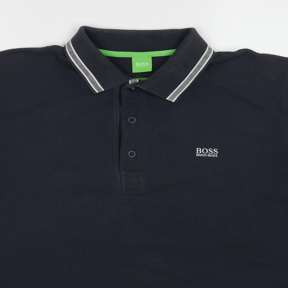 HUGO BOSS Mens Blue Cotton Polo Size XL Collared Pullover