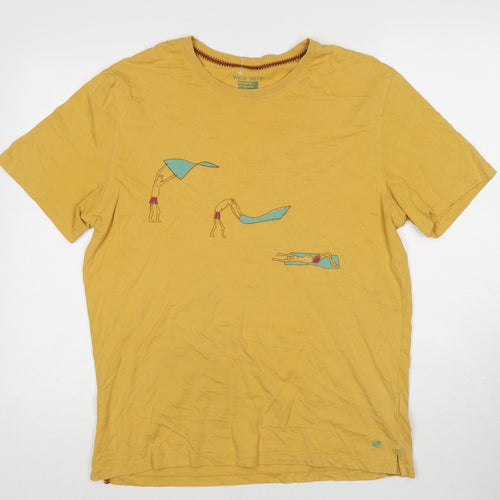 White Stuff Mens Yellow Cotton T-Shirt Size M Round Neck