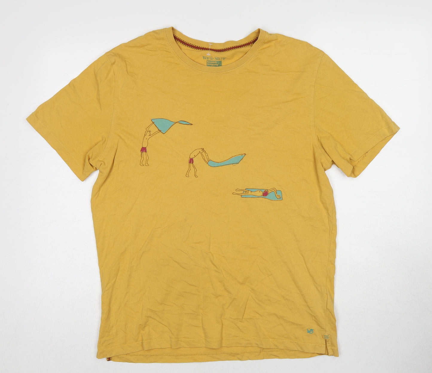 White Stuff Mens Yellow Cotton T-Shirt Size M Round Neck