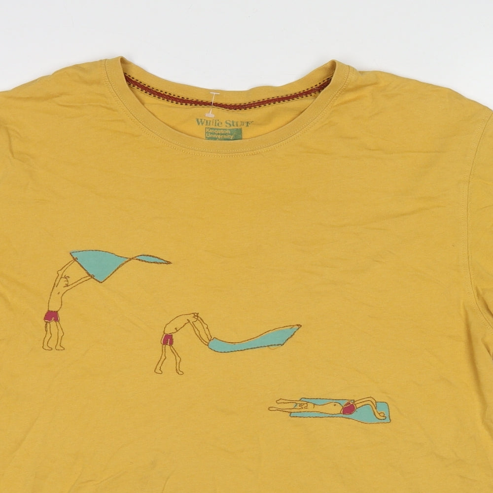 White Stuff Mens Yellow Cotton T-Shirt Size M Round Neck