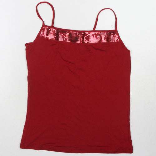 BHS Womens Red Viscose Basic Tank Size 14 Square Neck