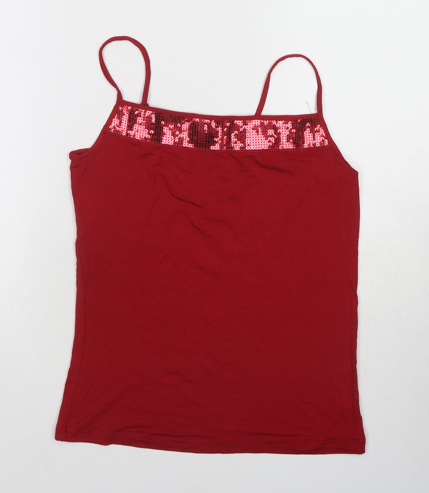 BHS Womens Red Viscose Basic Tank Size 14 Square Neck