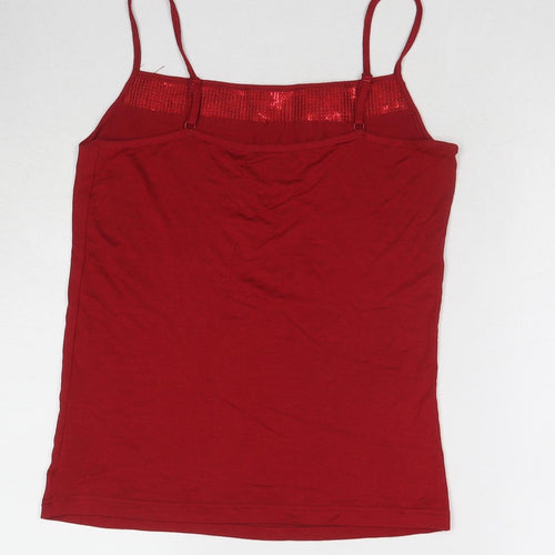 BHS Womens Red Viscose Basic Tank Size 14 Square Neck