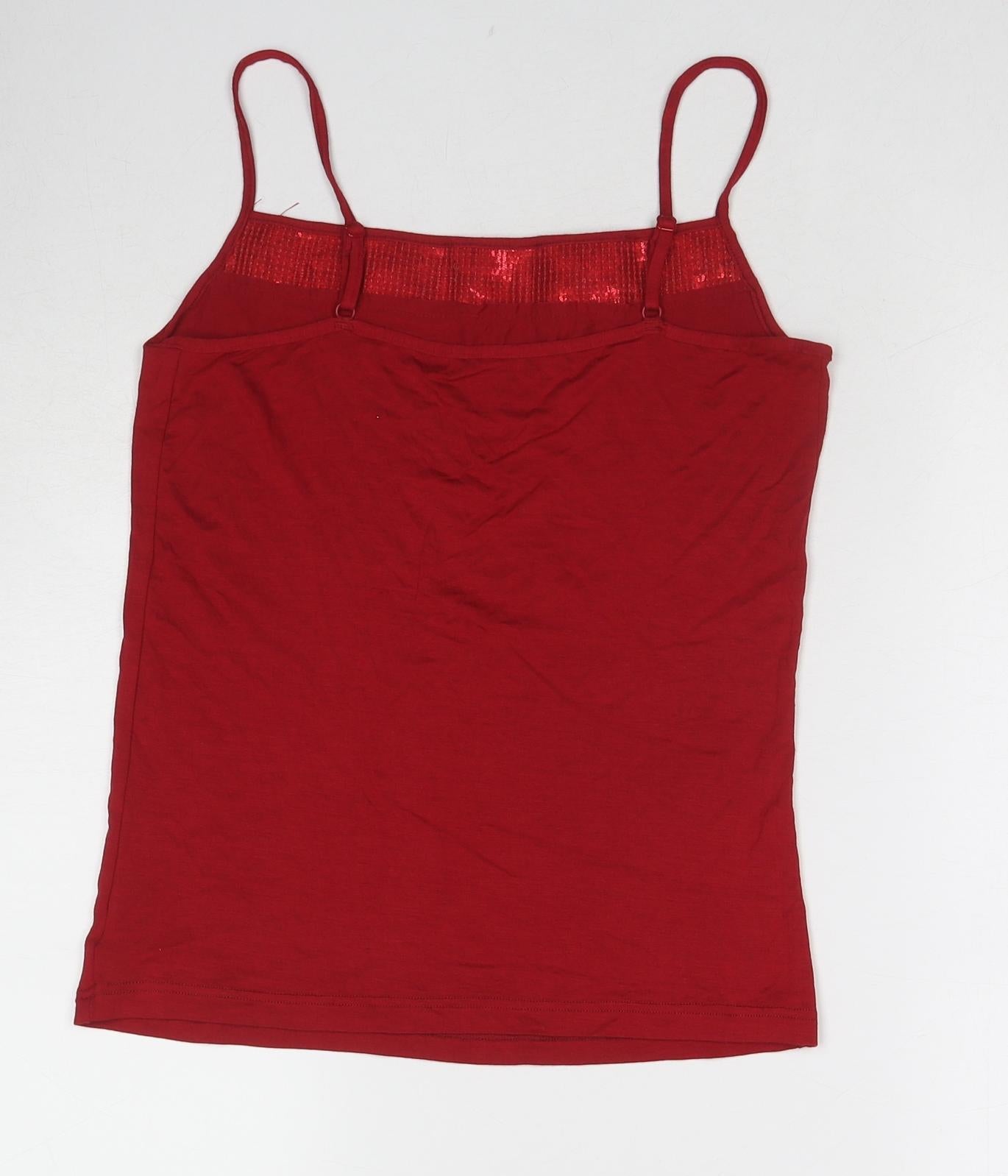 BHS Womens Red Viscose Basic Tank Size 14 Square Neck