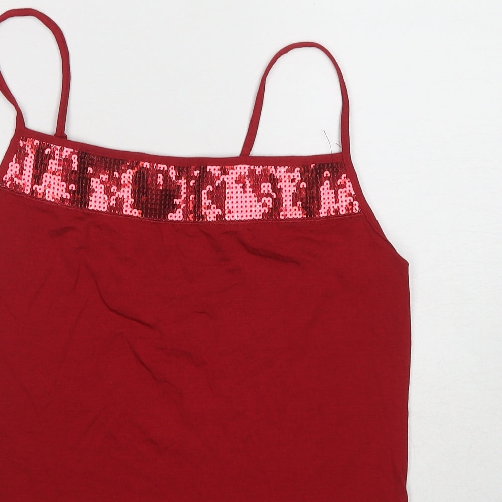 BHS Womens Red Viscose Basic Tank Size 14 Square Neck