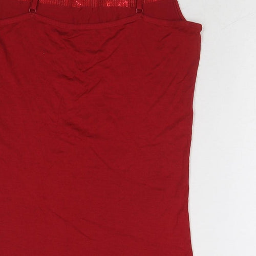 BHS Womens Red Viscose Basic Tank Size 14 Square Neck