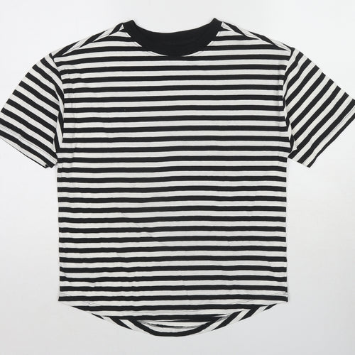 Zara Boys Black Striped Cotton Pullover T-Shirt Size 11-12 Years Round Neck Pullover